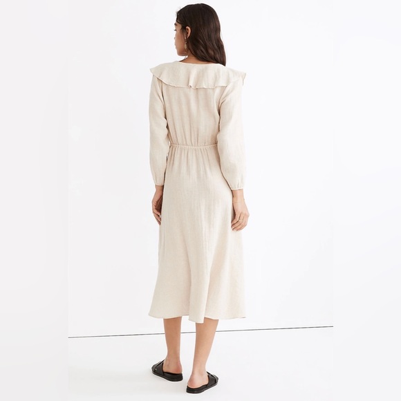 NWT Linen Cotton Ruffle Neck Midi Dress - Picture 3 of 6